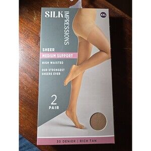 silk impressions sheer medium support XXL 2 pair 30 denier rich tan